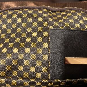 Brown and Gold Patterned Men's Crossbody Bag with Gold Accent